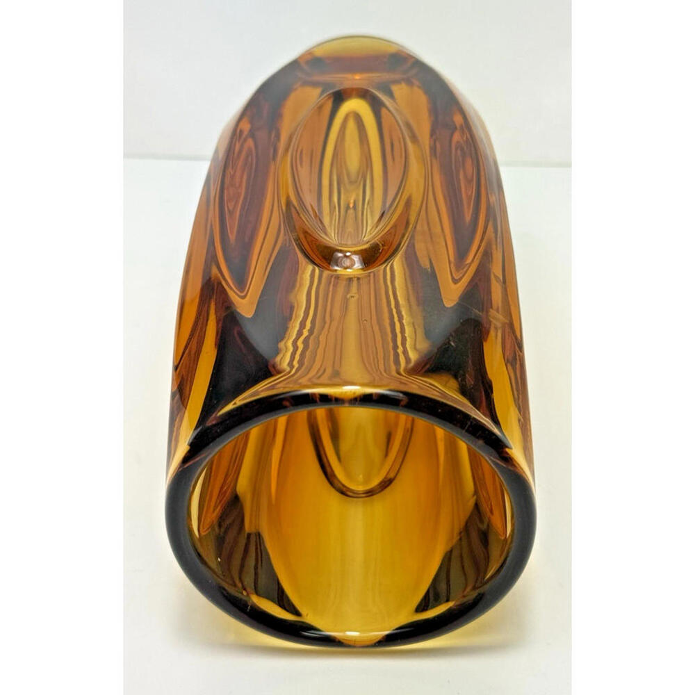 SKLO Vase Amber Yellow Glass Bullet Lens 8"H Czech 60s Mid Mod MCM Hand Blown - Picture 13 of 15